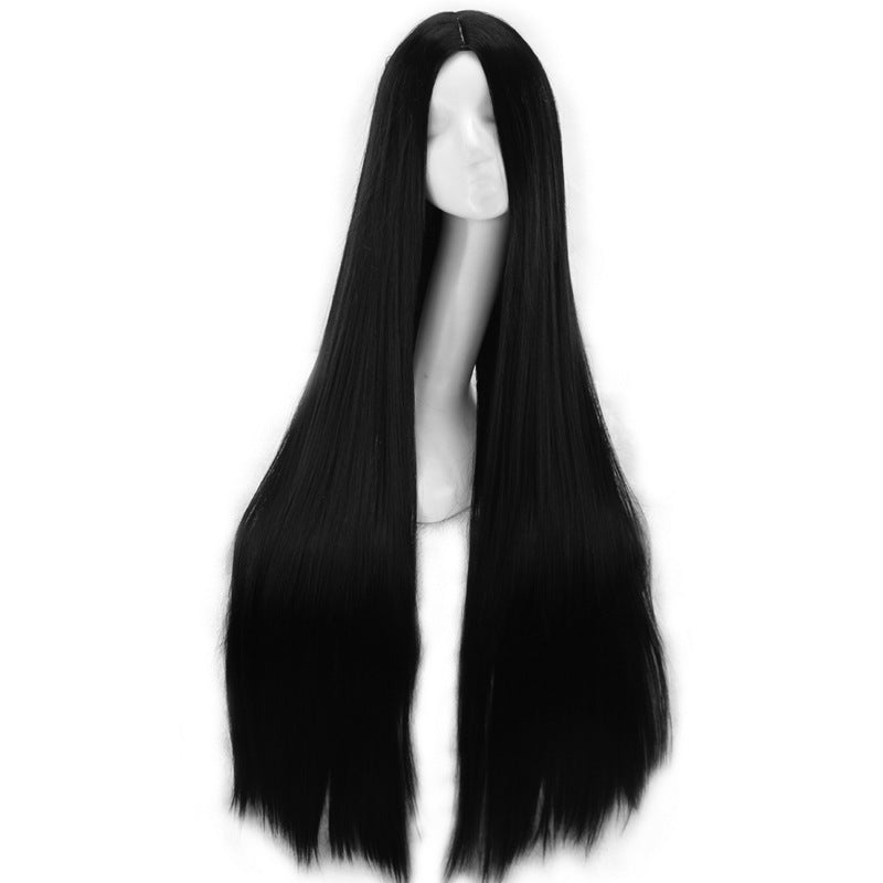 Europe, America and Africa new black long straight hair ladies chemical fiber high temperature silk wig manufacturers wholesale