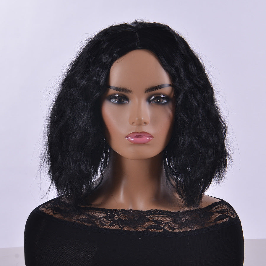 Hot Selling wig Women's African Curly Hair Fluffy Face Repair Hood High Temperature Silk Black wig Wine Red Short Curly Hair