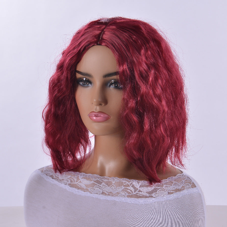 Hot Selling wig Women's African Curly Hair Fluffy Face Repair Hood High Temperature Silk Black wig Wine Red Short Curly Hair