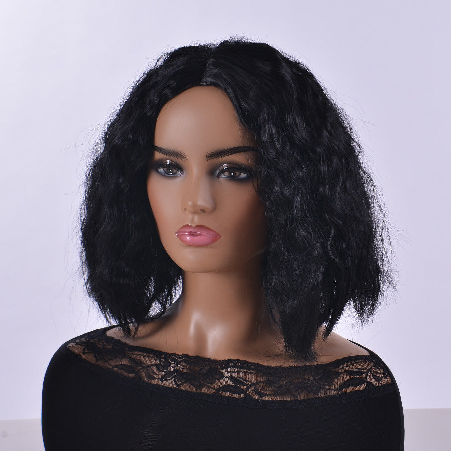 Hot Selling wig Women's African Curly Hair Fluffy Face Repair Hood High Temperature Silk Black wig Wine Red Short Curly Hair