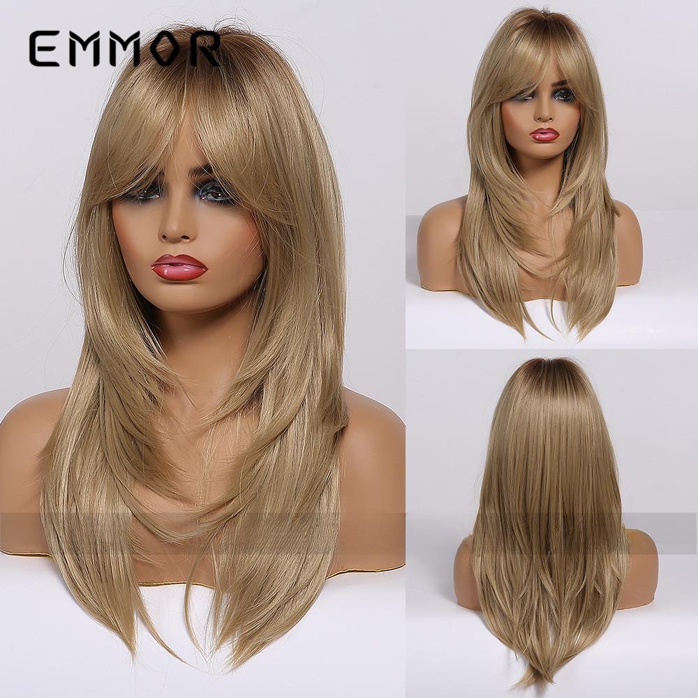 2024 variety of multi-color optional full head cover gradient gold black brown hot selling medium long straight hair hair curly wig