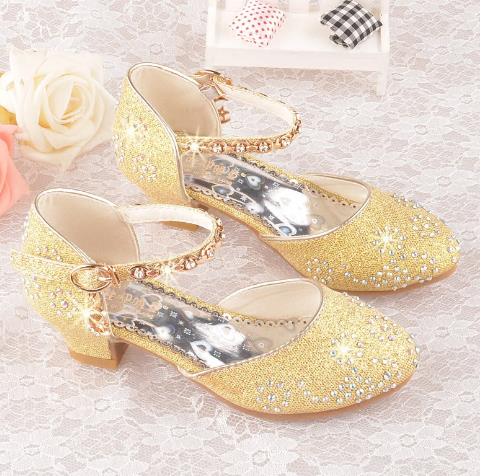 Children&#39;s high heels with diamonds girls shoes