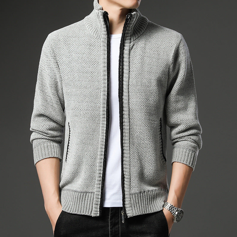 Men&#39;s solid color cardigan spring and autumn thick trendy chenille sweater