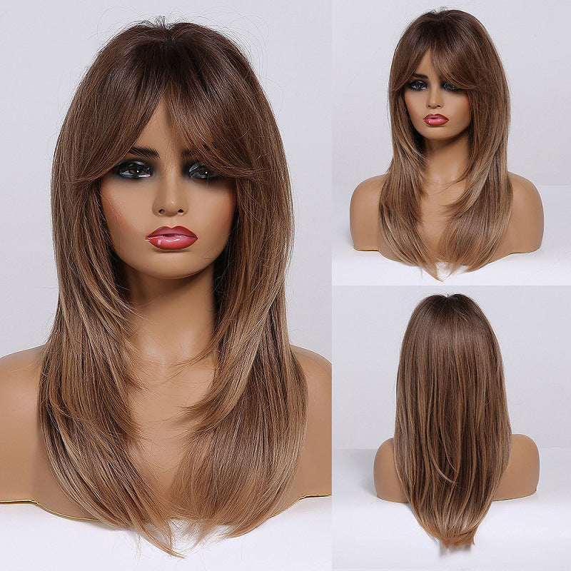 2024 variety of multi-color optional full head cover gradient gold black brown hot selling medium long straight hair hair curly wig