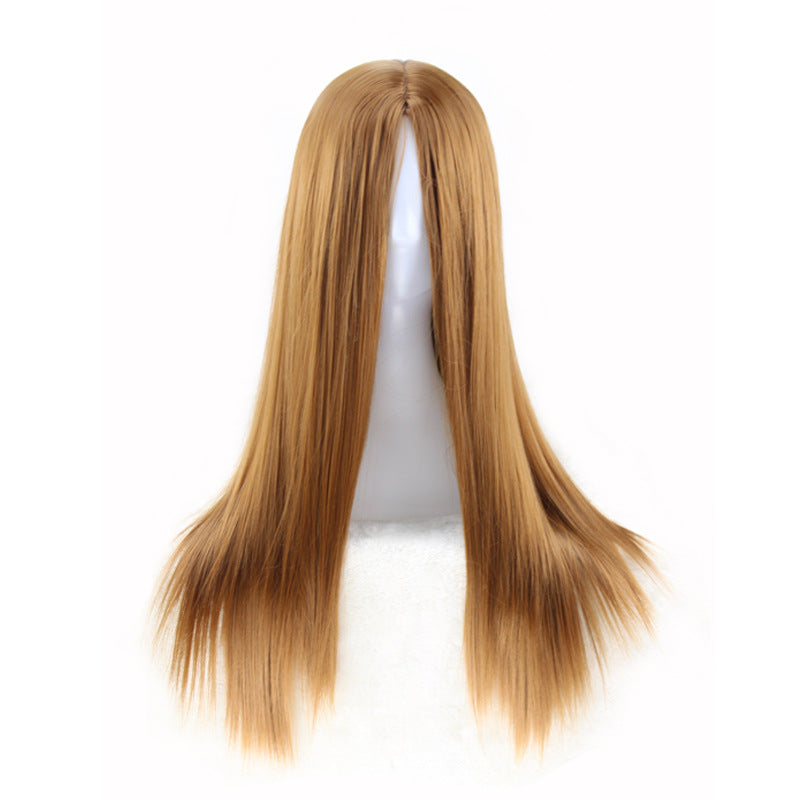 Europe, America and Africa new black long straight hair ladies chemical fiber high temperature silk wig manufacturers wholesale