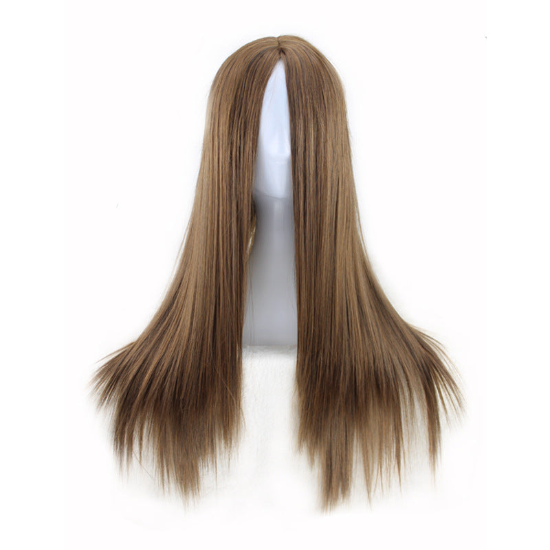 Europe, America and Africa new black long straight hair ladies chemical fiber high temperature silk wig manufacturers wholesale