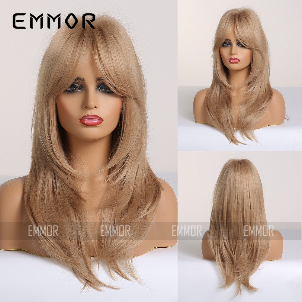 2024 variety of multi-color optional full head cover gradient gold black brown hot selling medium long straight hair hair curly wig