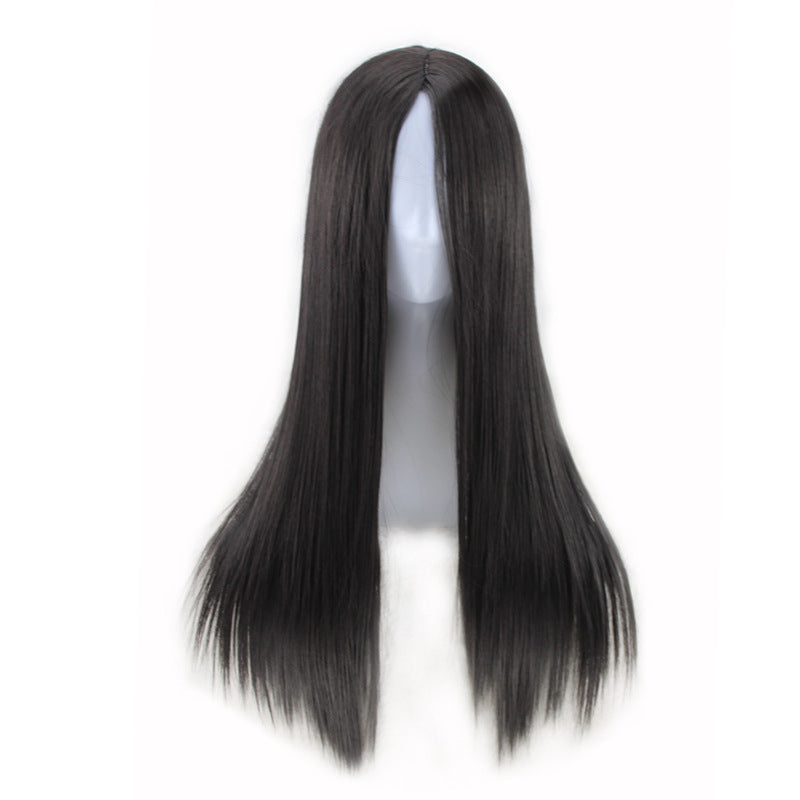 Europe, America and Africa new black long straight hair ladies chemical fiber high temperature silk wig manufacturers wholesale