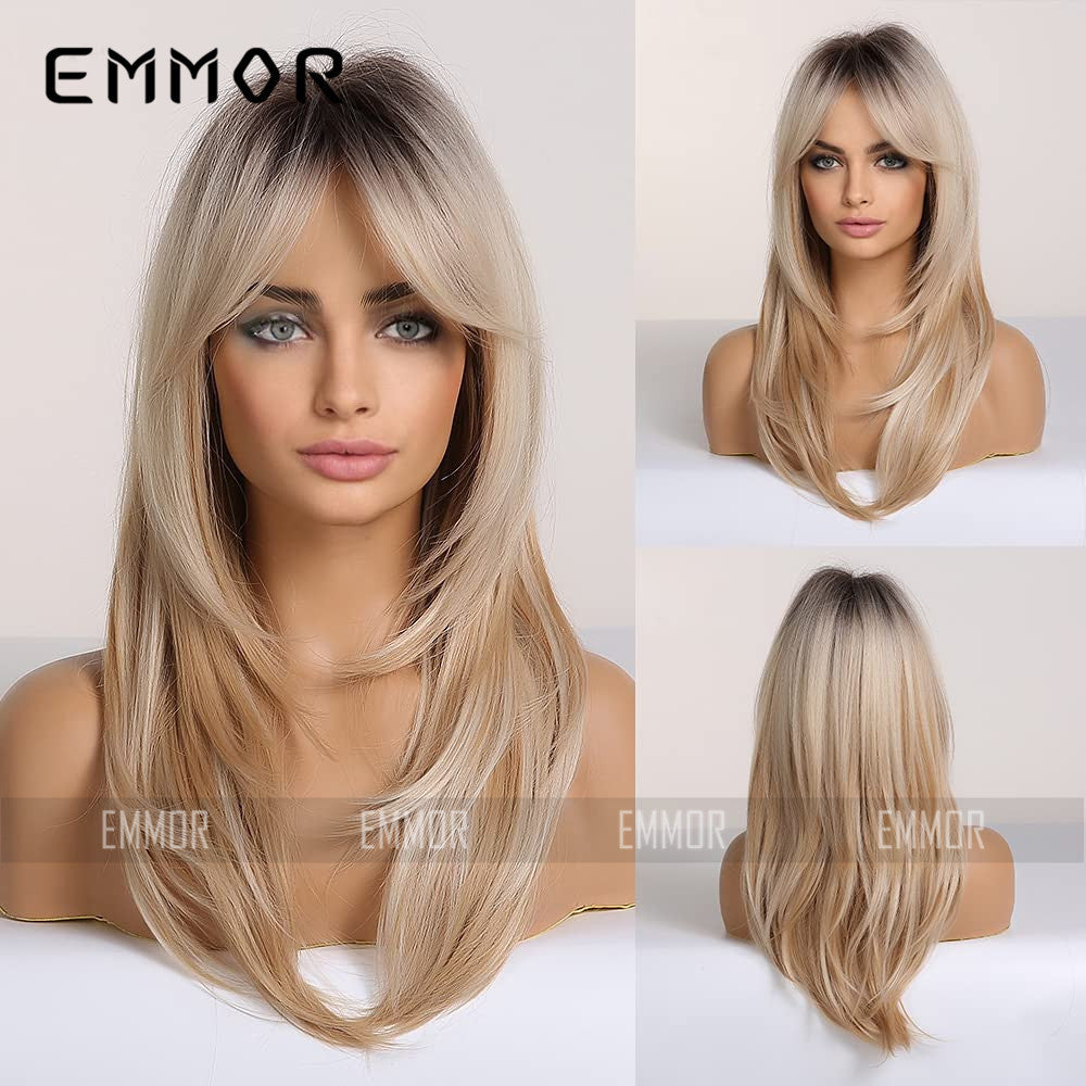 2024 variety of multi-color optional full head cover gradient gold black brown hot selling medium long straight hair hair curly wig