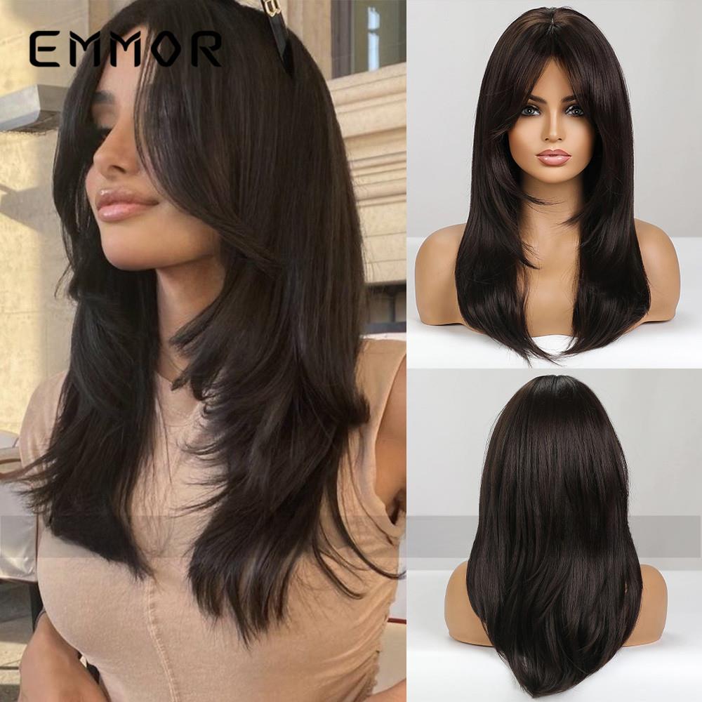 2024 variety of multi-color optional full head cover gradient gold black brown hot selling medium long straight hair hair curly wig