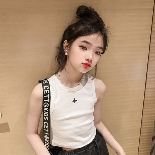 Girls' sleeveless vest Western style outer wear Korean style jazz hip hop sports vest short slim fit inner top