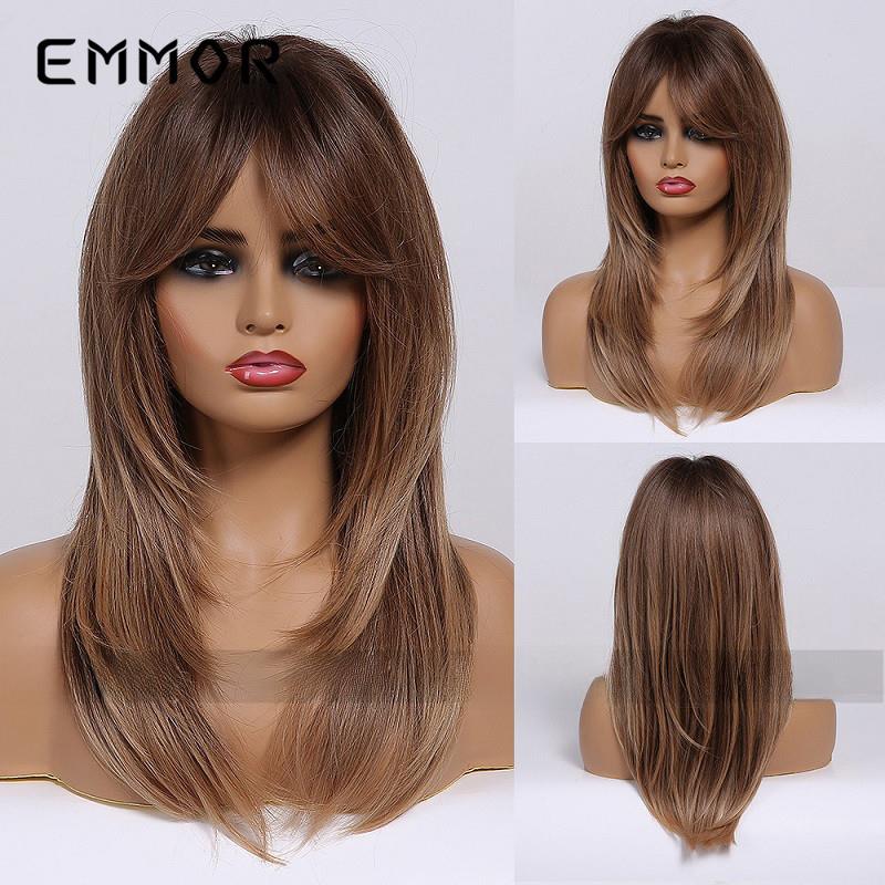 2024 variety of multi-color optional full head cover gradient gold black brown hot selling medium long straight hair hair curly wig
