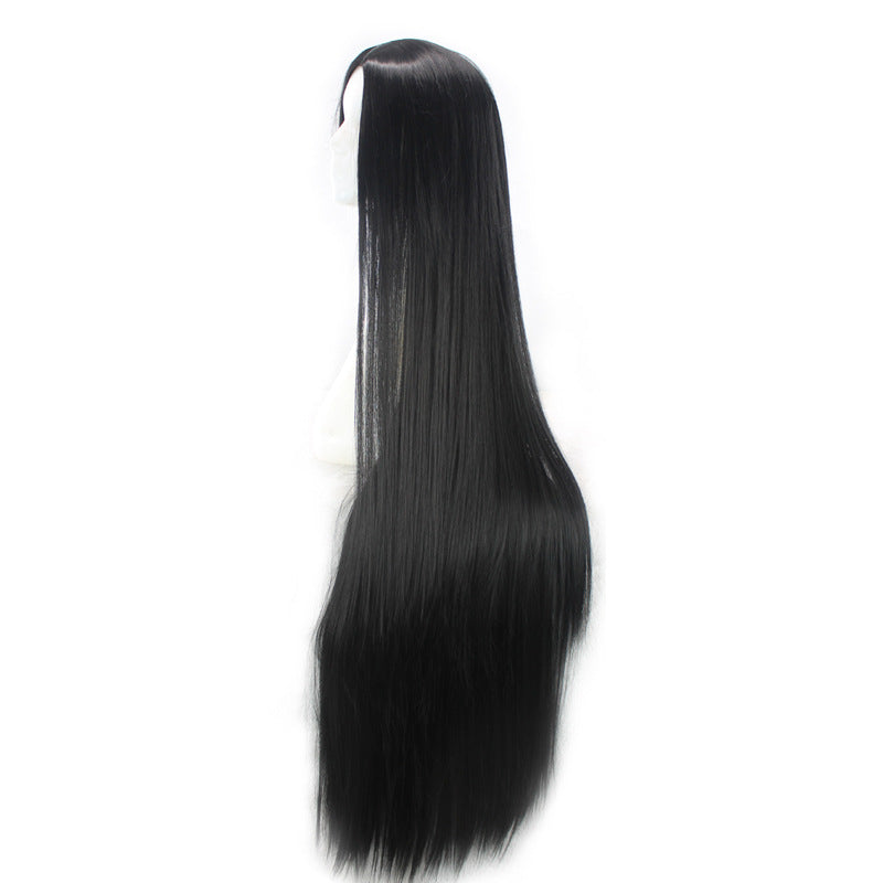 Europe, America and Africa new black long straight hair ladies chemical fiber high temperature silk wig manufacturers wholesale