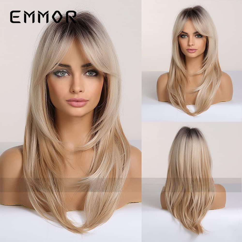 2024 variety of multi-color optional full head cover gradient gold black brown hot selling medium long straight hair hair curly wig