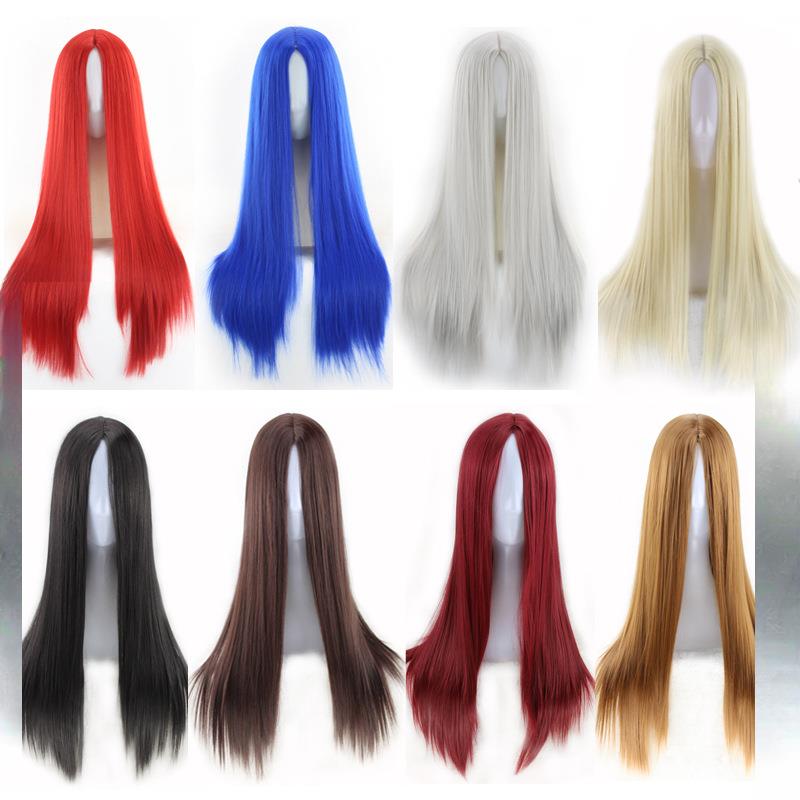 Europe, America and Africa new black long straight hair ladies chemical fiber high temperature silk wig manufacturers wholesale